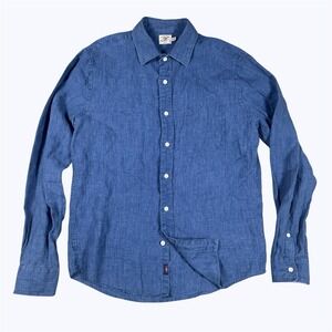 Faherty Brand Mens Indigo Dyed 100% Linen Button Down Shirt Sz M Blue EUC